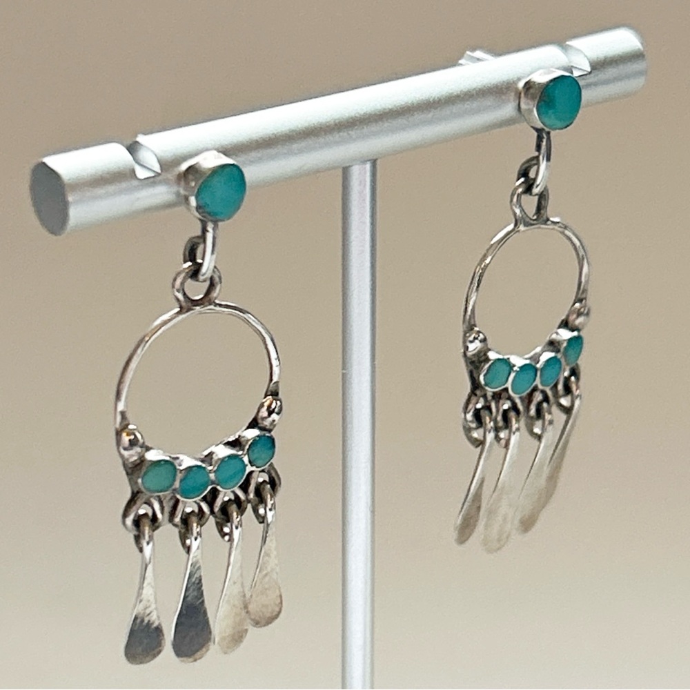 Vintage Southwestern Snake Eye Turquoise Sterling Silver Earrings - Picture 7 of 10